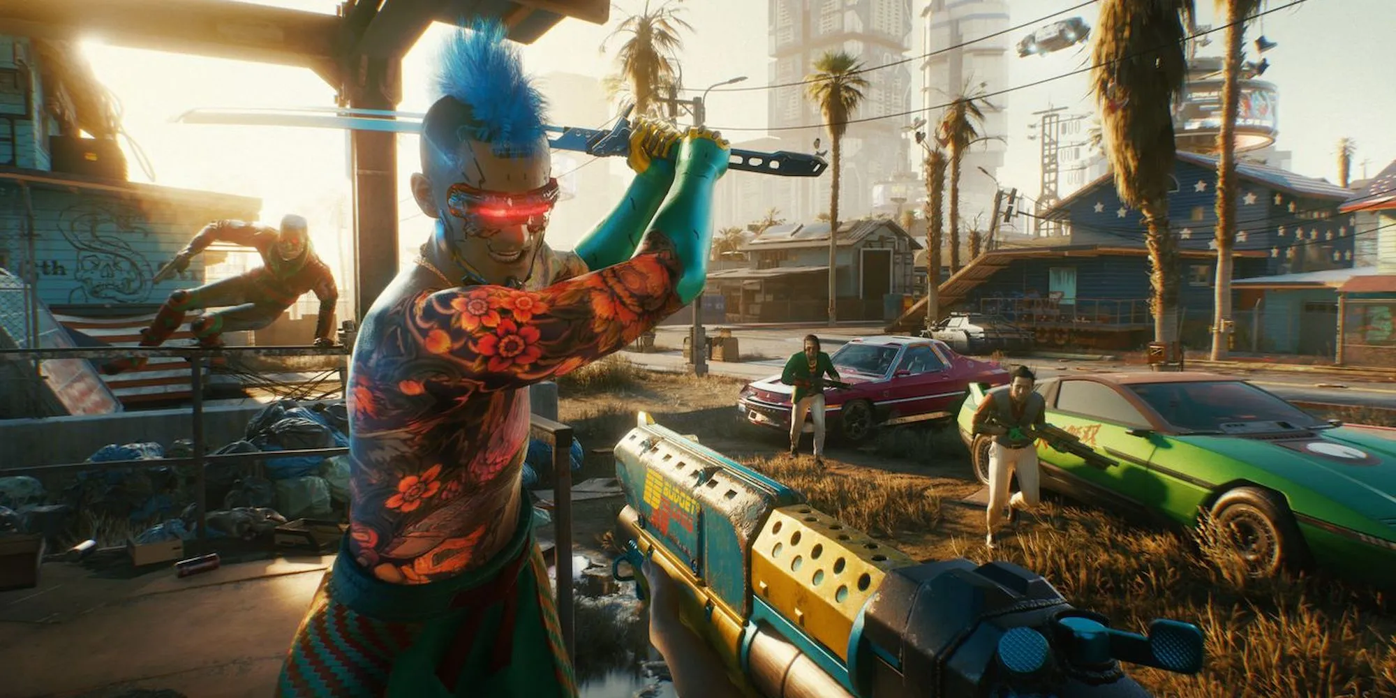 Alt: Cảnh chiến đấu đầy kịch tính trong game Cyberpunk 2077