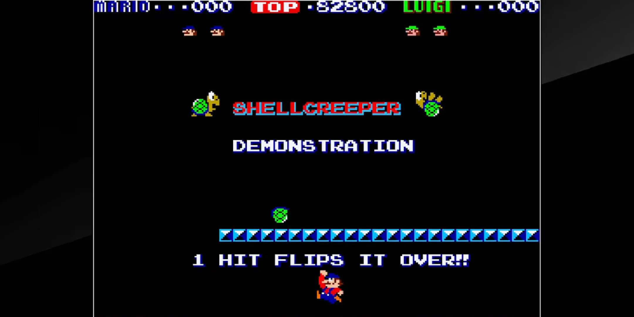 Ảnh chụp màn hình game Mario Bros phiên bản arcade, nơi Mario xuất hiện lần đầu với tên riêng.