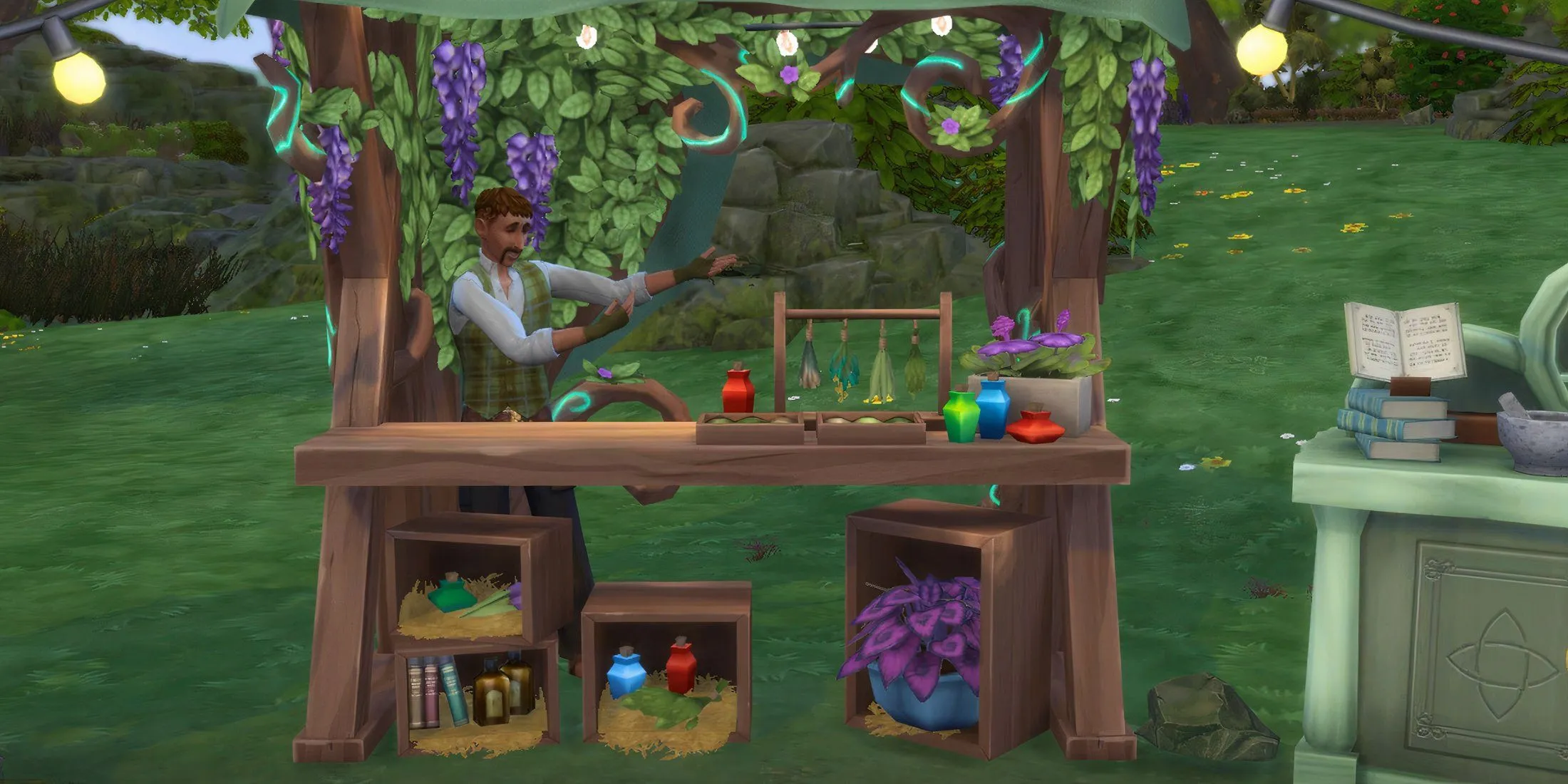 Bảng công thức chế thuốc tại Apothecary Table trong The Sims 4 sử dụng Lá Lightning Root