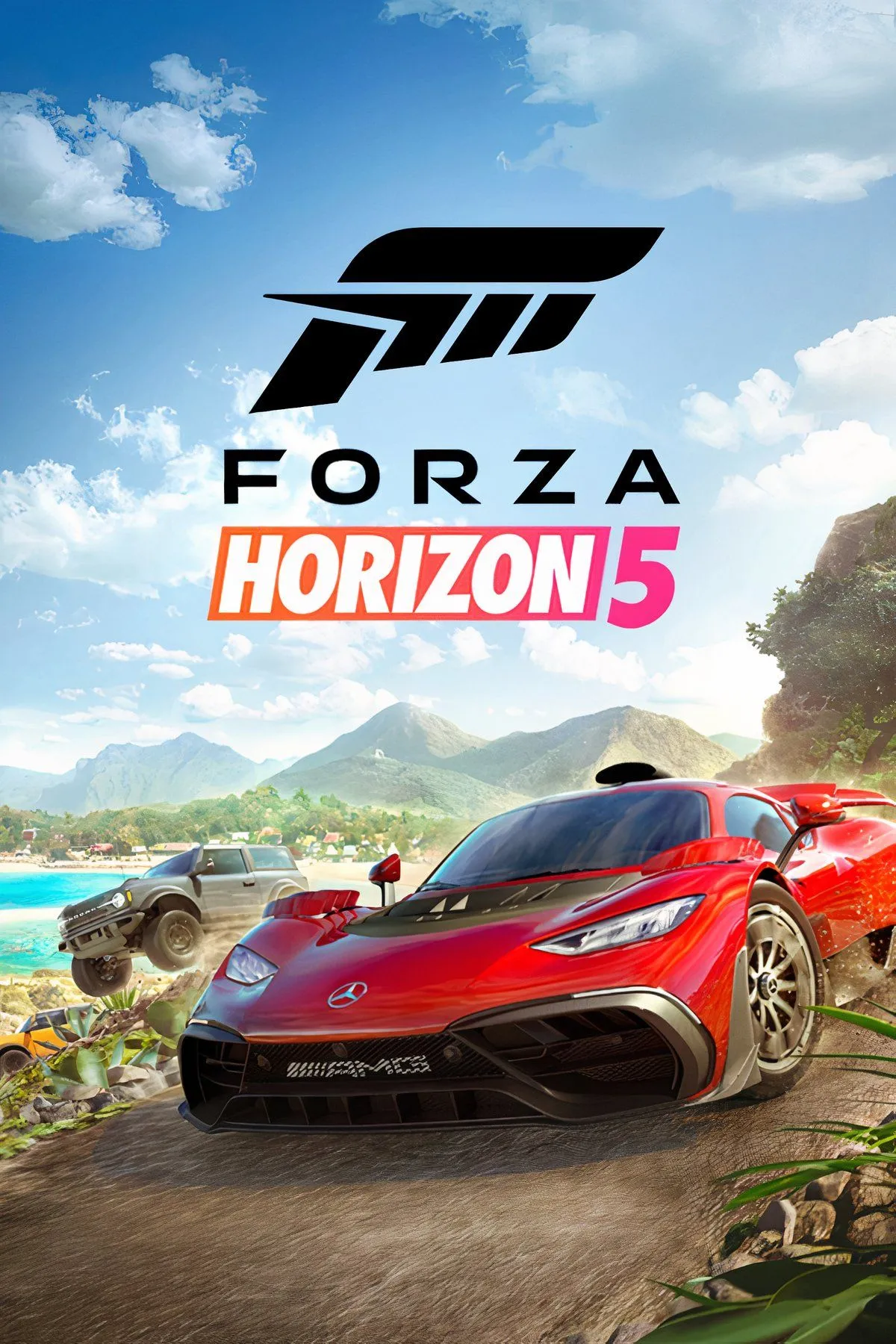 Bìa game Forza Horizon 5 với chiếc xe hơi sang trọng và cảnh quan Mexico rực rỡ