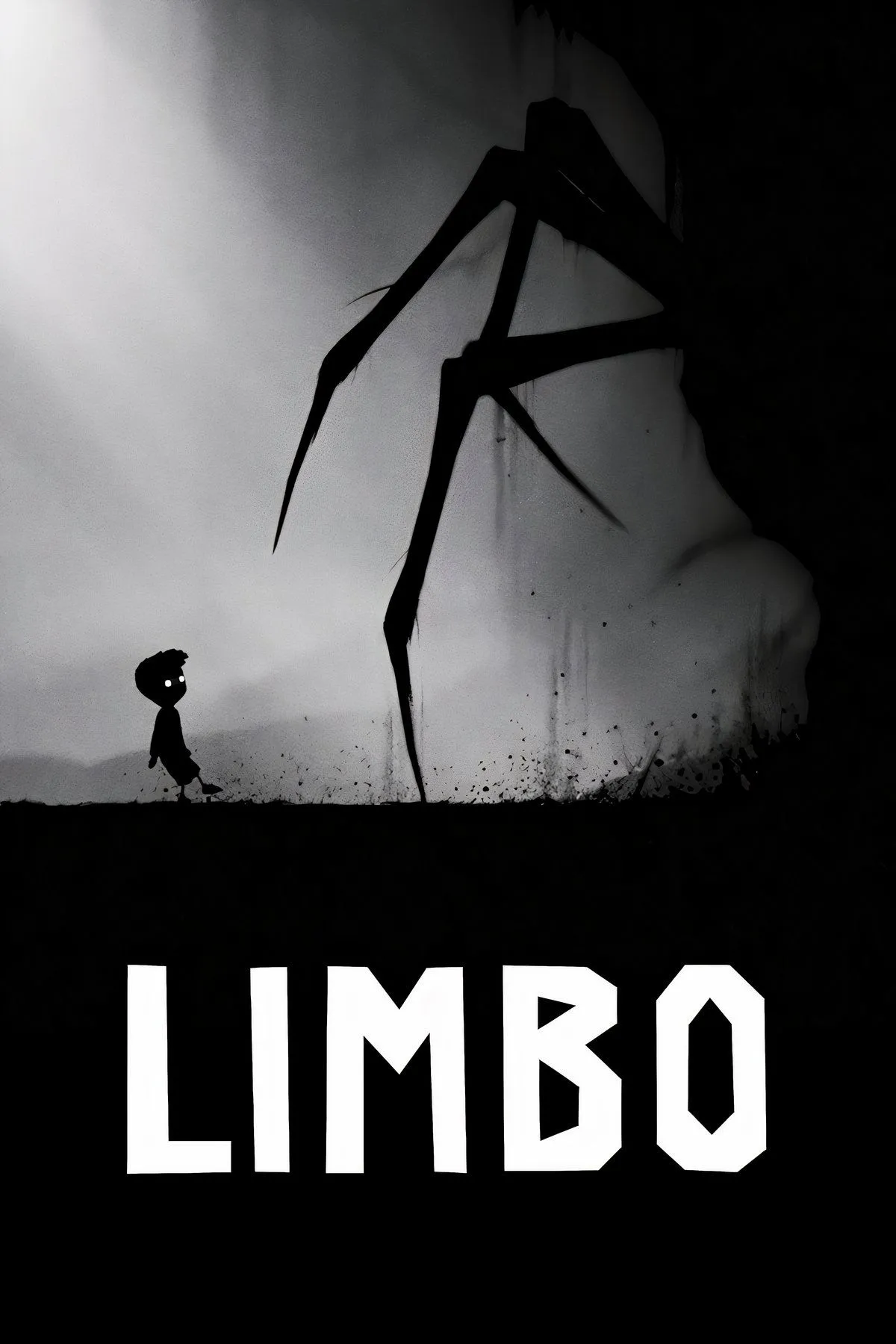 Bìa game Limbo với hình ảnh cậu bé đơn độc trong khung cảnh đen trắng u tối, gợi lên sự bí ẩn và nguy hiểm