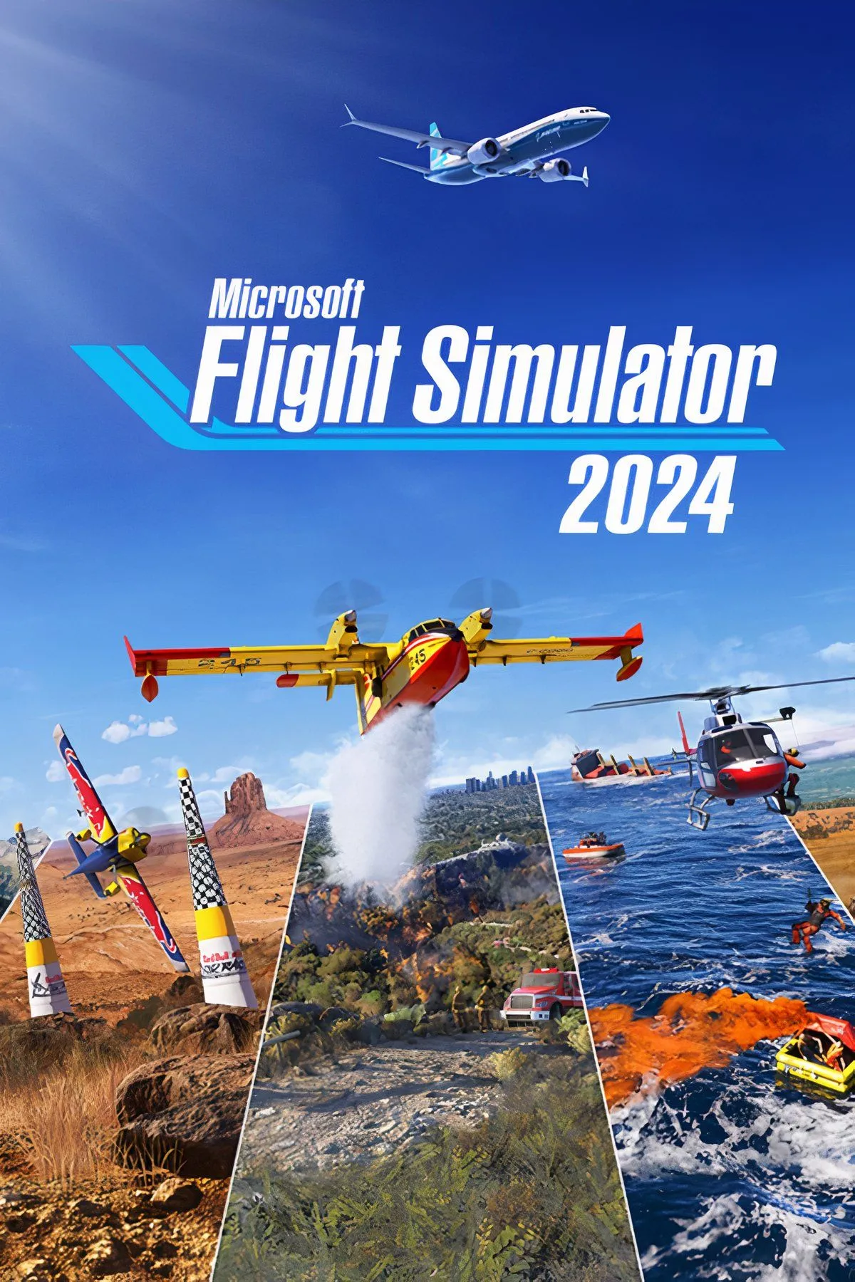 Bìa game Microsoft Flight Simulator 2024 thể hiện đồ họa siêu thực của chuyến bay