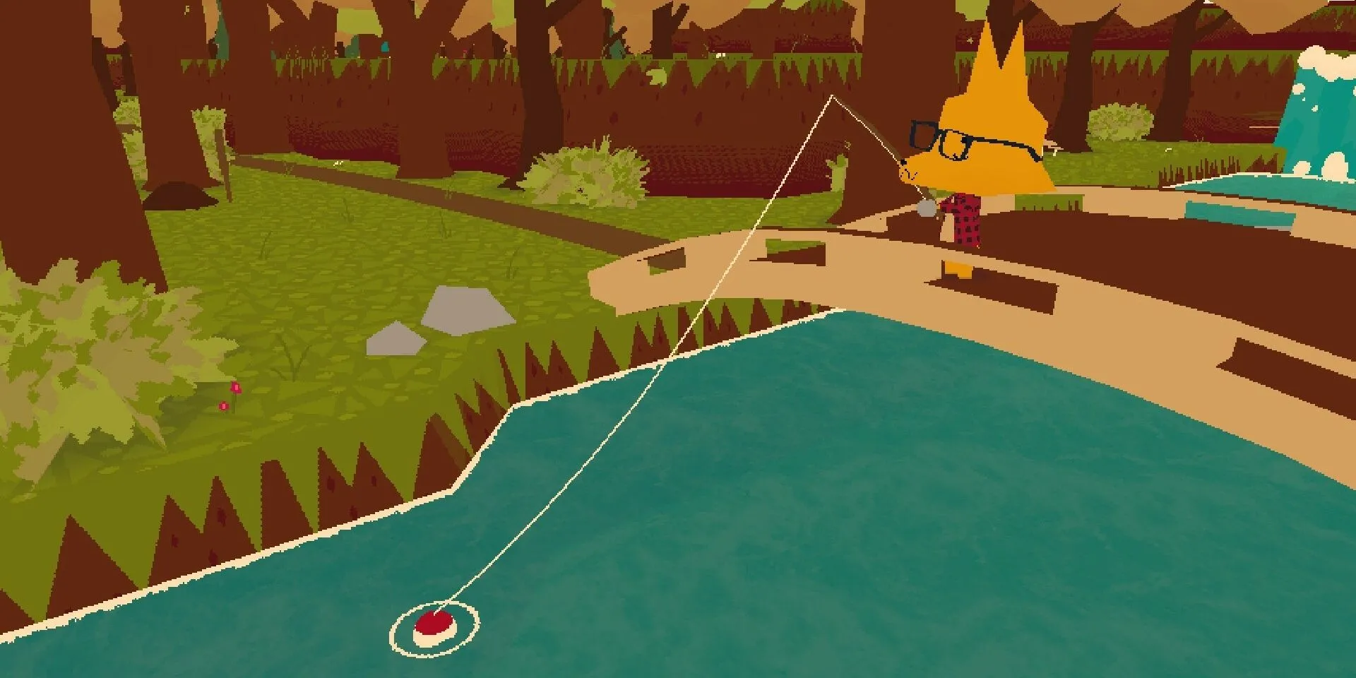 Cảnh câu cá trên cầu trong game Webfishing, minh họa gameplay thư giãn