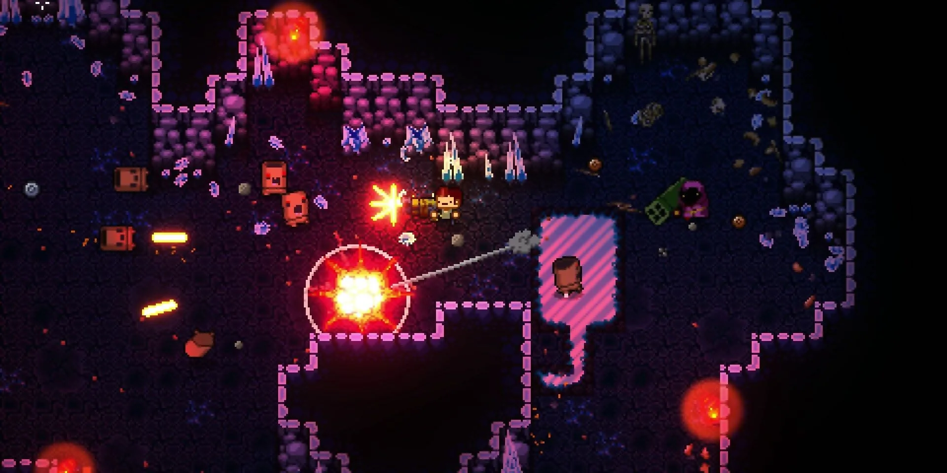 Cảnh chiến đấu chống lại kẻ thù trong game bắn súng roguelike Enter the Gungeon