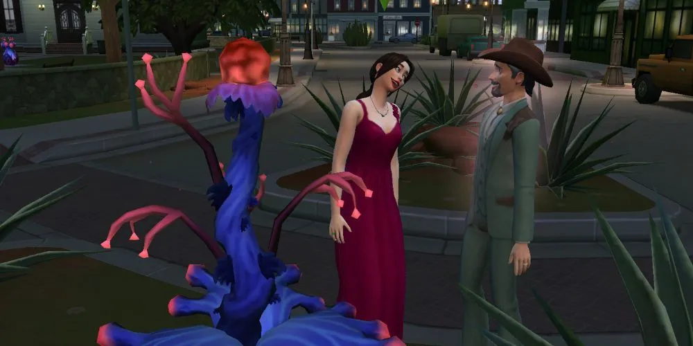 Cảnh quan bí ẩn và kỳ lạ của Strangerville trong The Sims 4, thế giới độc đáo với cốt truyện hấp dẫn và các công trình mang đậm phong cách nông thôn.