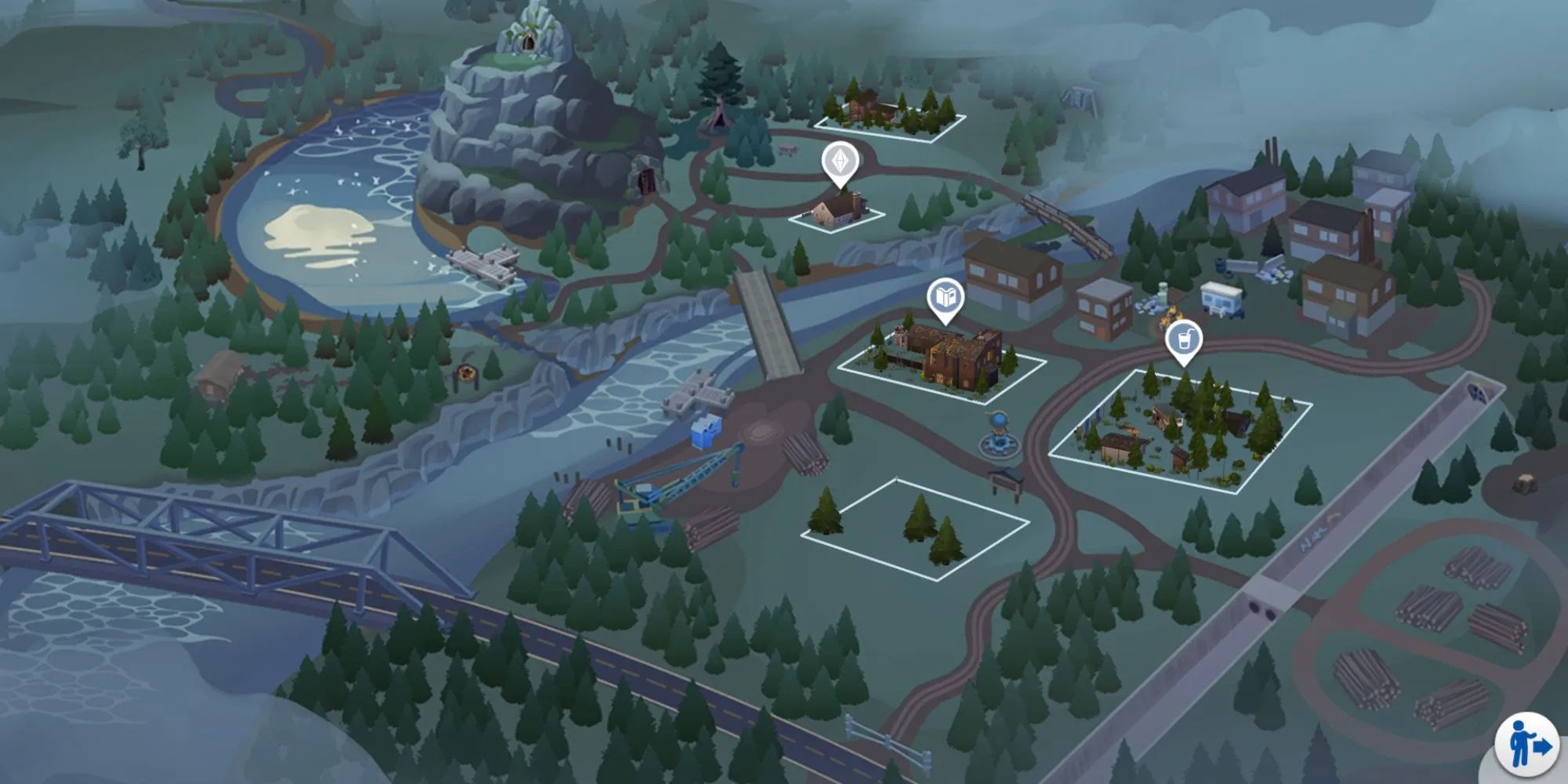 Cảnh quan hoang dã và bí ẩn của Moonwood Mill trong The Sims 4, thế giới chính cho người sói với những khu vực ẩn và câu chuyện phong phú.