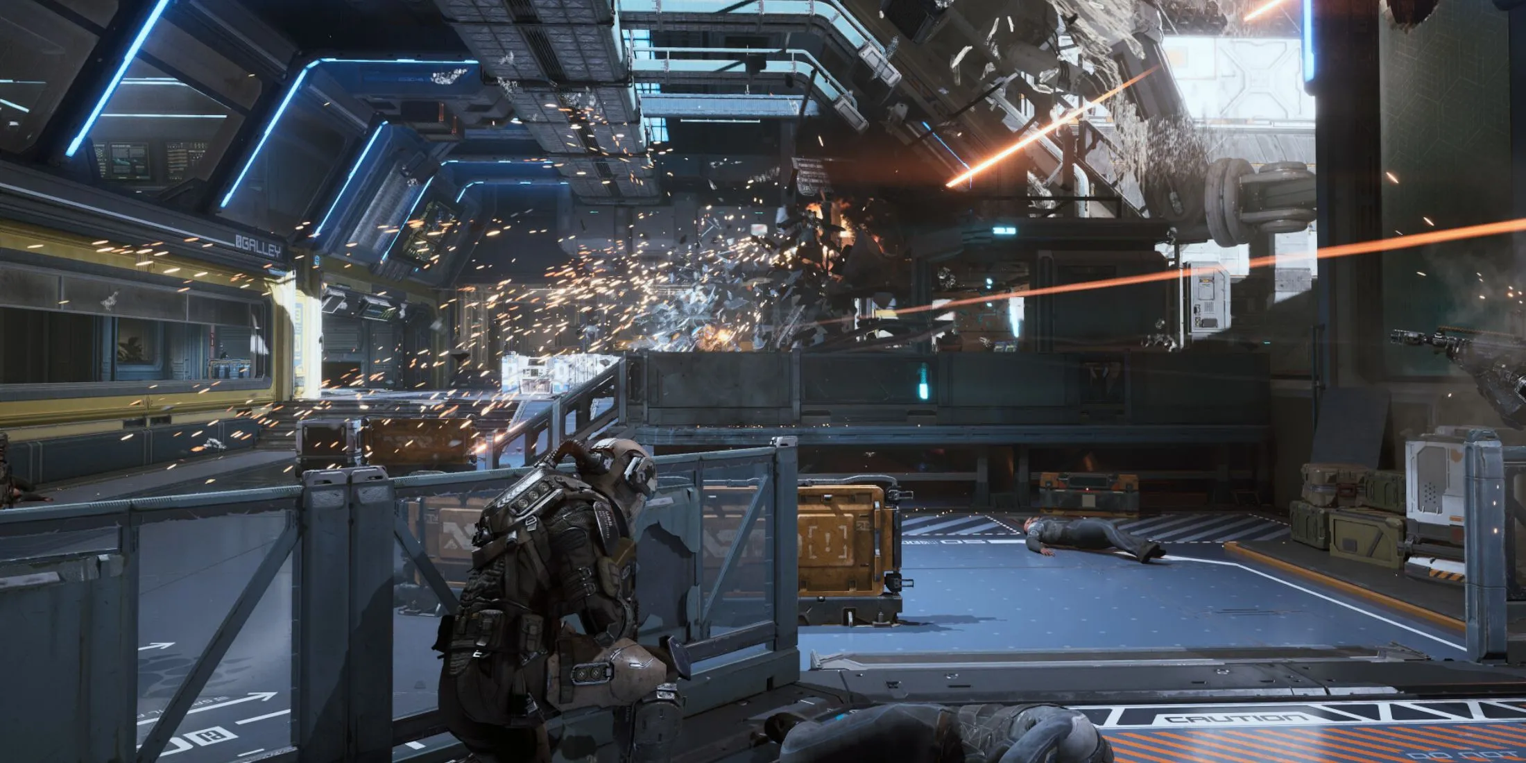 Cảnh quan khoa học viễn tưởng trong game The Expanse Osiris Reborn với nhân vật chính và môi trường tàu vũ trụ