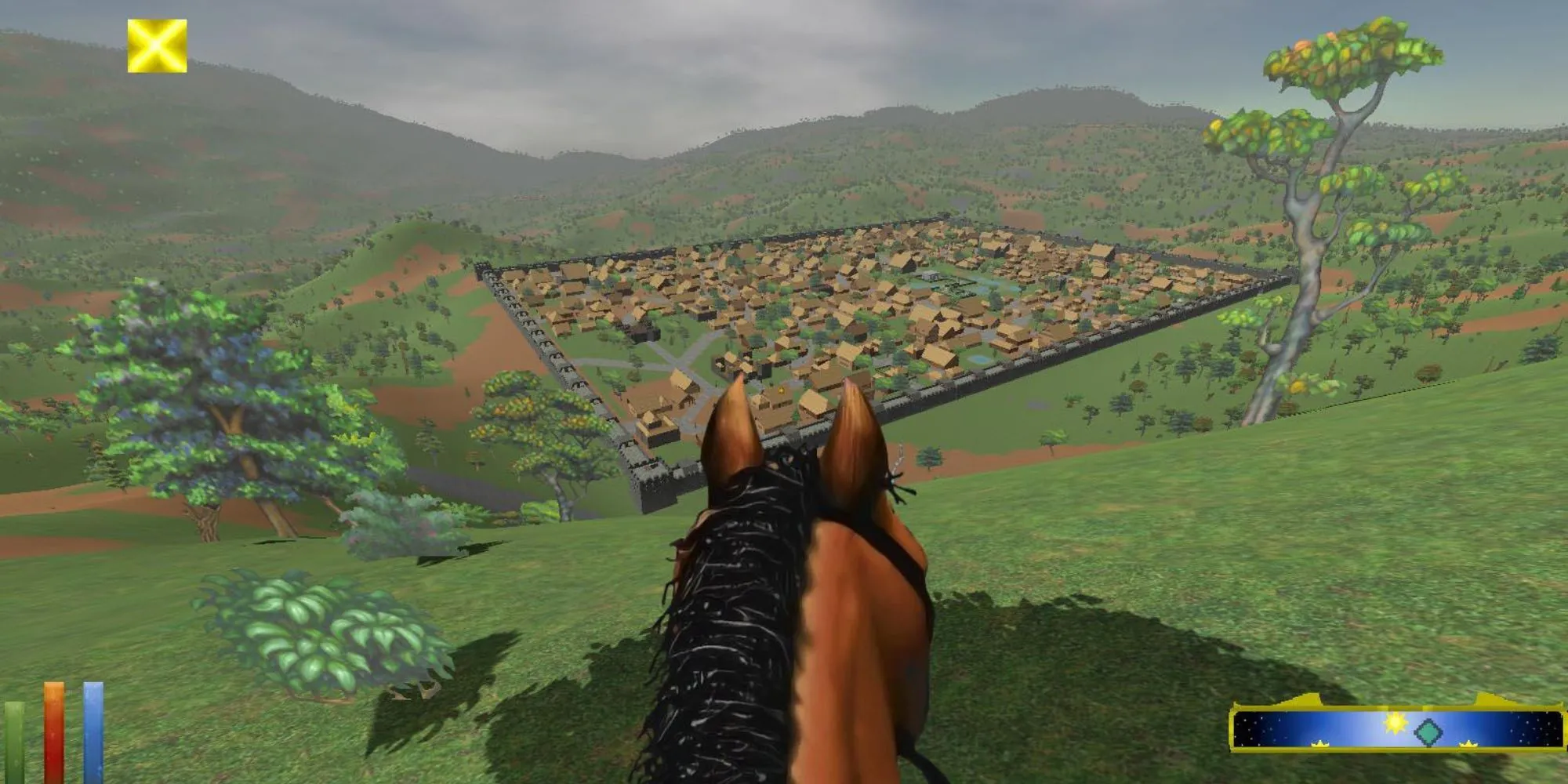 Cảnh trong game The Elder Scrolls 2: Daggerfall hiển thị thế giới 3D rộng lớn