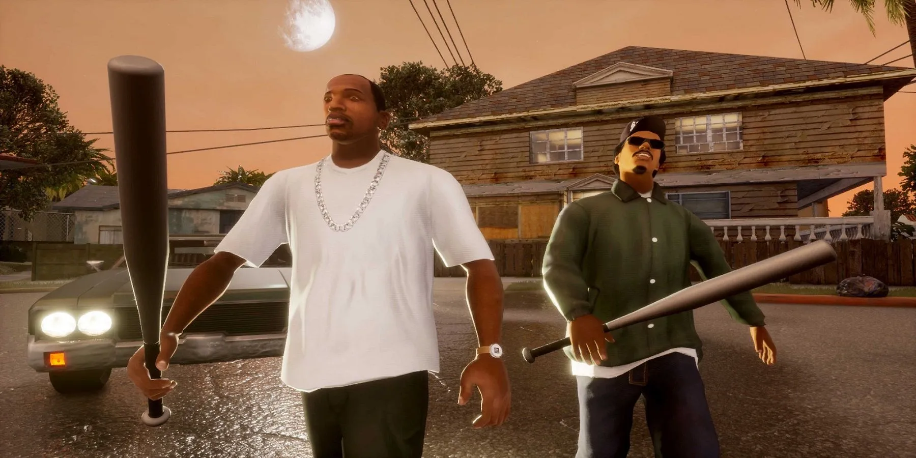 CJ và Ryder trong Grand Theft Auto: San Andreas, tái hiện không khí băng đảng
