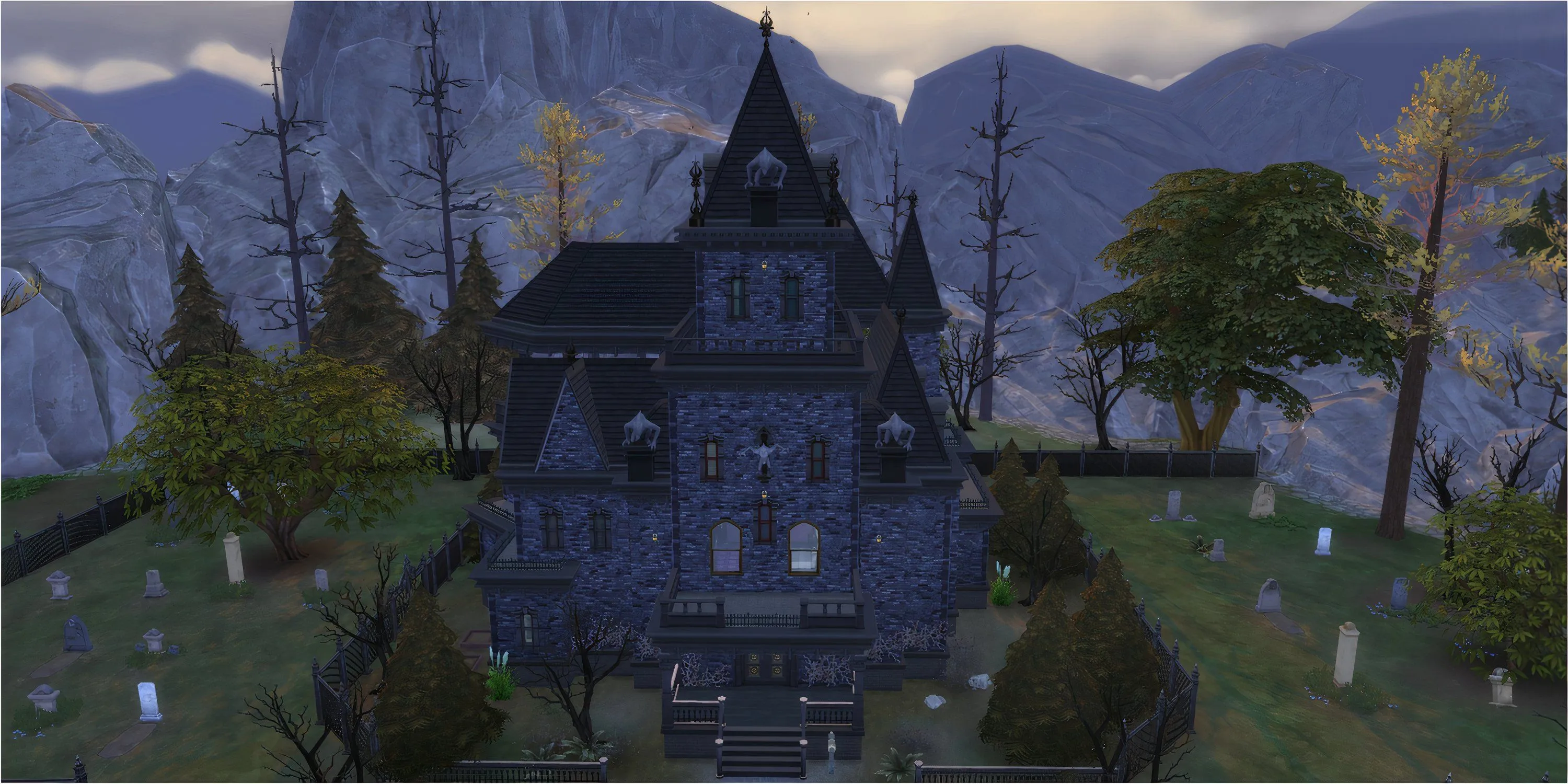 Dinh thự Straud Mansion Gothic đầy bí ẩn tại Forgotten Hollow, biểu tượng của lối chơi ma cà rồng trong The Sims 4