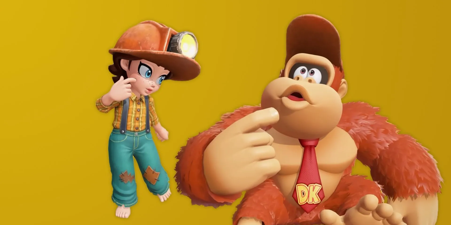 Donkey Kong và Pauline trong trang phục đào vàng sau khi hoàn thành cốt truyện Donkey Kong Bananza