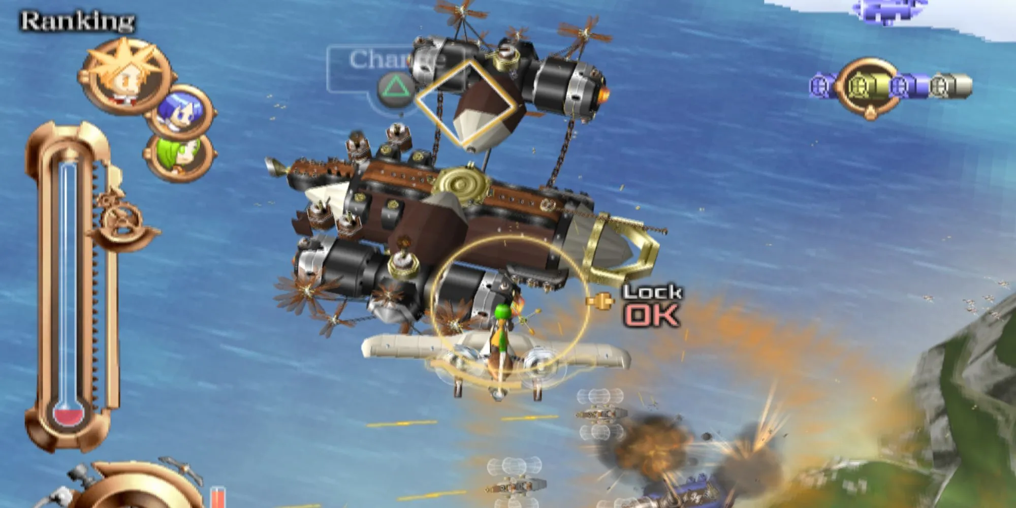 Gameplay chiến đấu trên không trong Skygunner, game mô phỏng bay lượn arcade