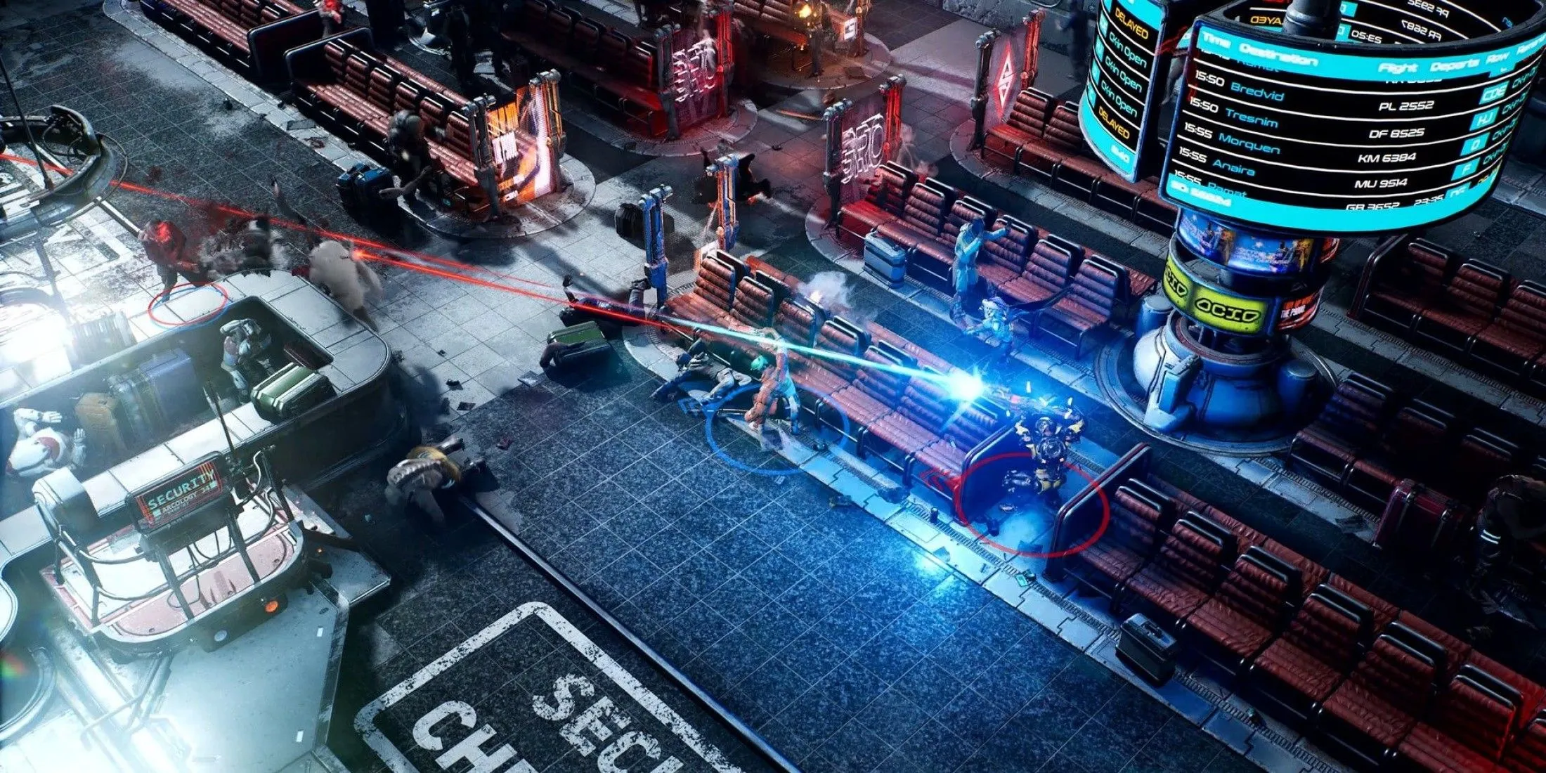 Hai game thủ phối hợp chiến đấu trong bối cảnh cyberpunk của The Ascent