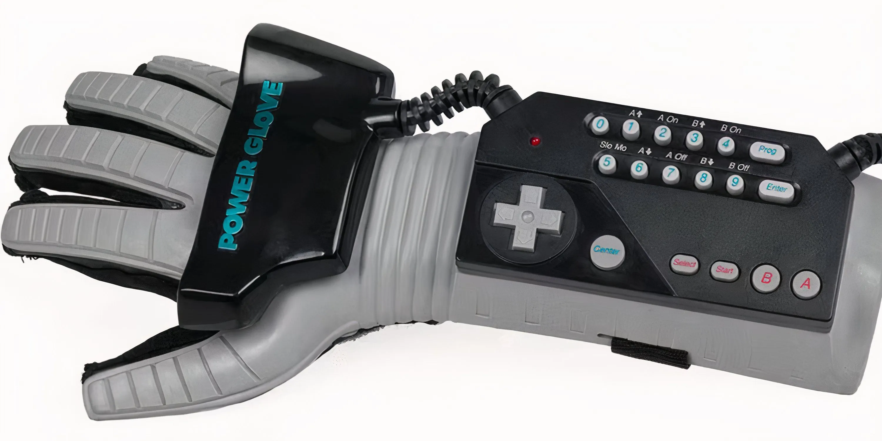 Hình ảnh cận cảnh găng tay điều khiển chuyển động Nintendo Power Glove cho hệ máy NES.