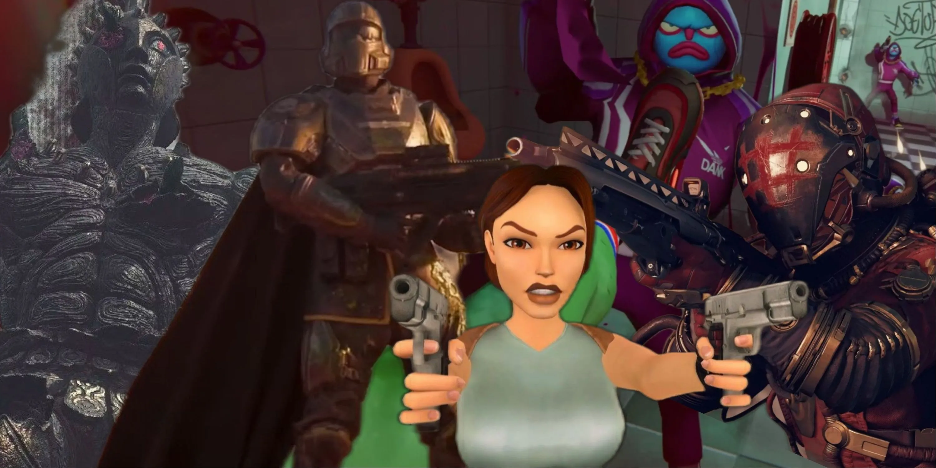 Hình ảnh collage các tựa game PC phổ biến như Lara Croft, Helldivers 2, Starfield, minh họa cho thế giới game PC rộng lớn nhưng cũng đầy thử thách.