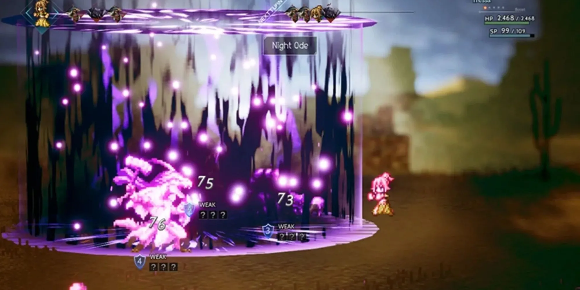 Hình ảnh game Octopath Traveler với phong cách đồ họa &quot;HD-2D&quot;, kết hợp nhân vật 2D pixel với môi trường 3D và hiệu ứng hiện đại