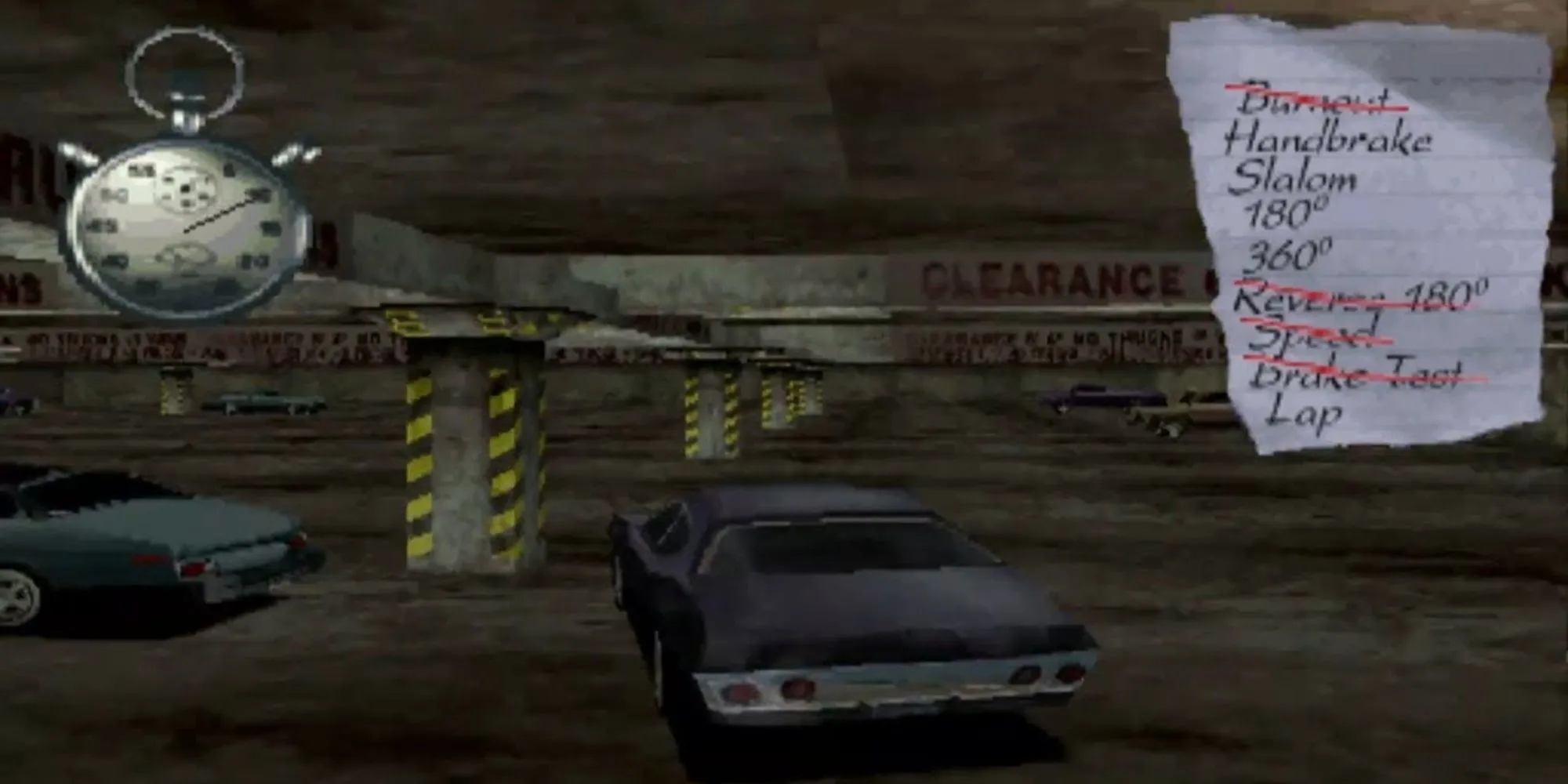 Hình ảnh gara huấn luyện lái xe trong game Driver PS1