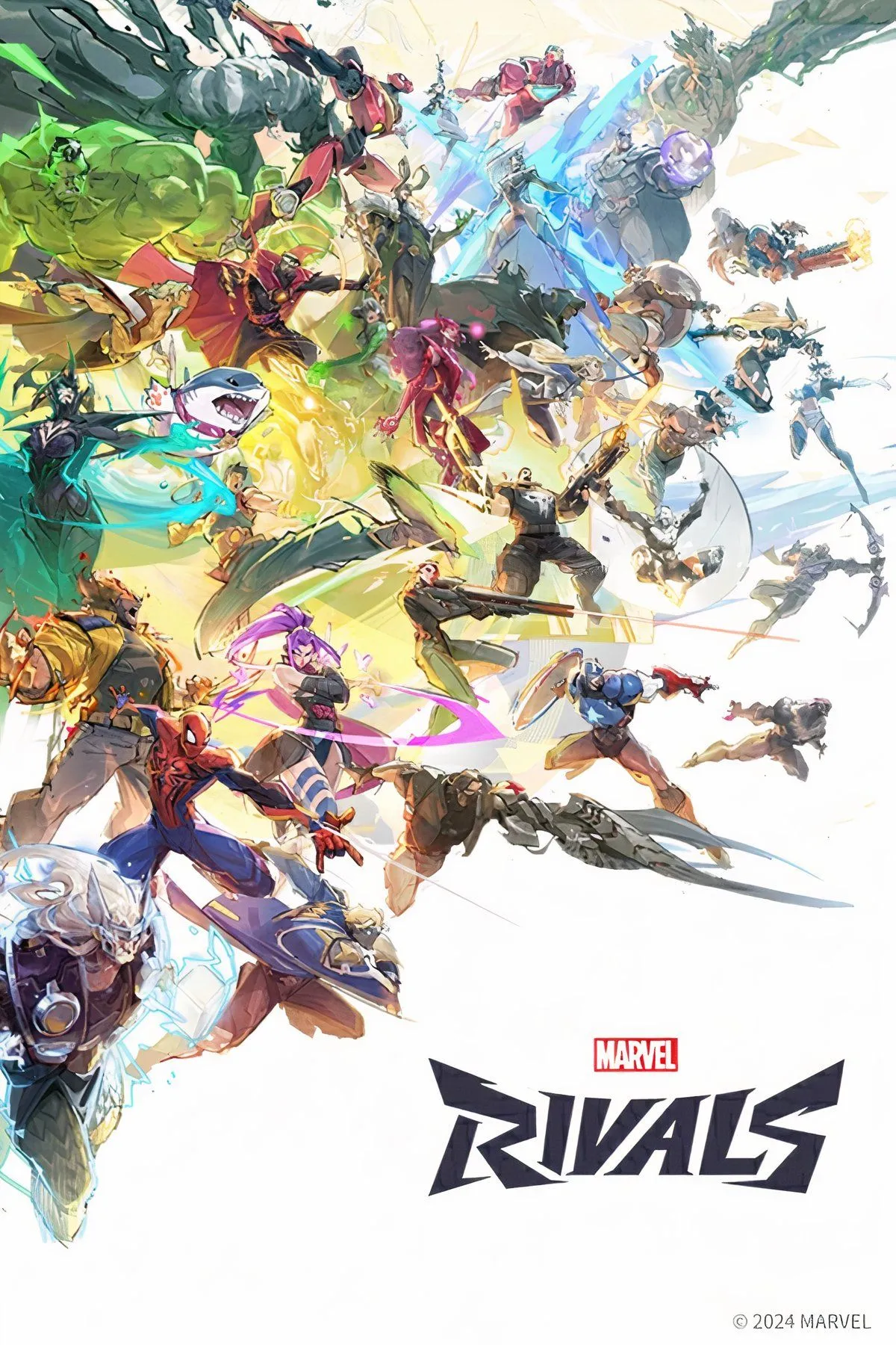 Hình ảnh tổng hợp các nhân vật và chế độ chơi trong Marvel Rivals, thể hiện đồ họa và phong cách game