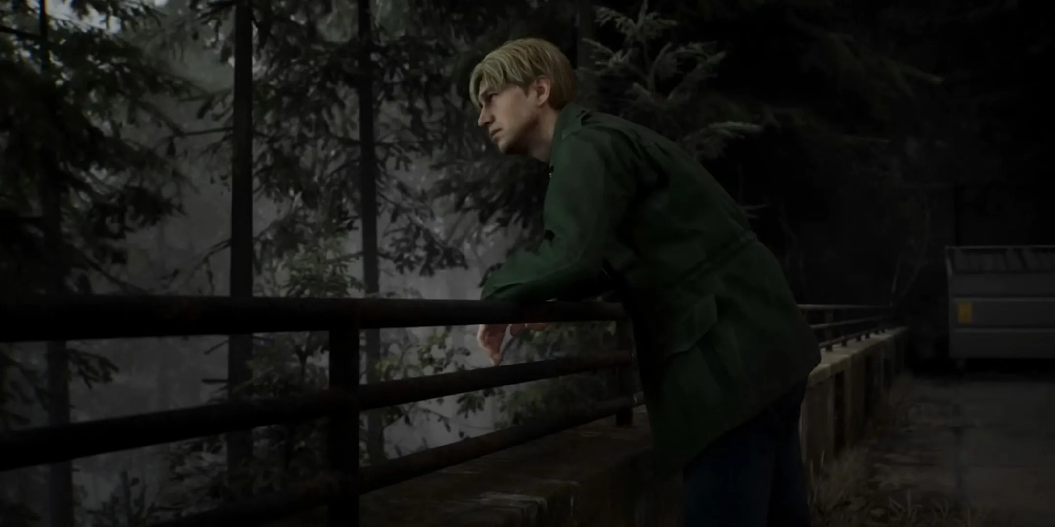 James nhìn vào khu rừng trong Silent Hill 2 Remake