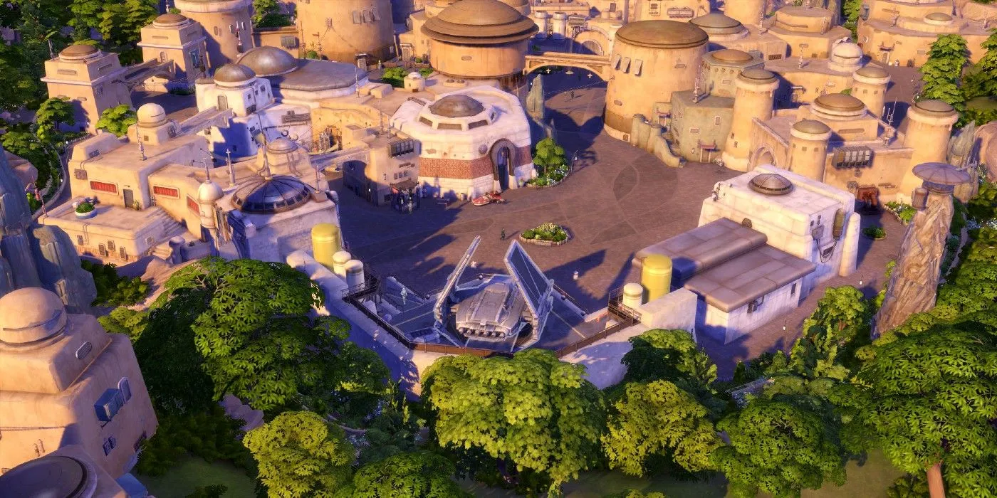 Khu vực First Order trong thế giới Batuu của The Sims 4, tái hiện không khí Star Wars nhưng bị hạn chế về khả năng xây dựng và sinh sống cho Sim.