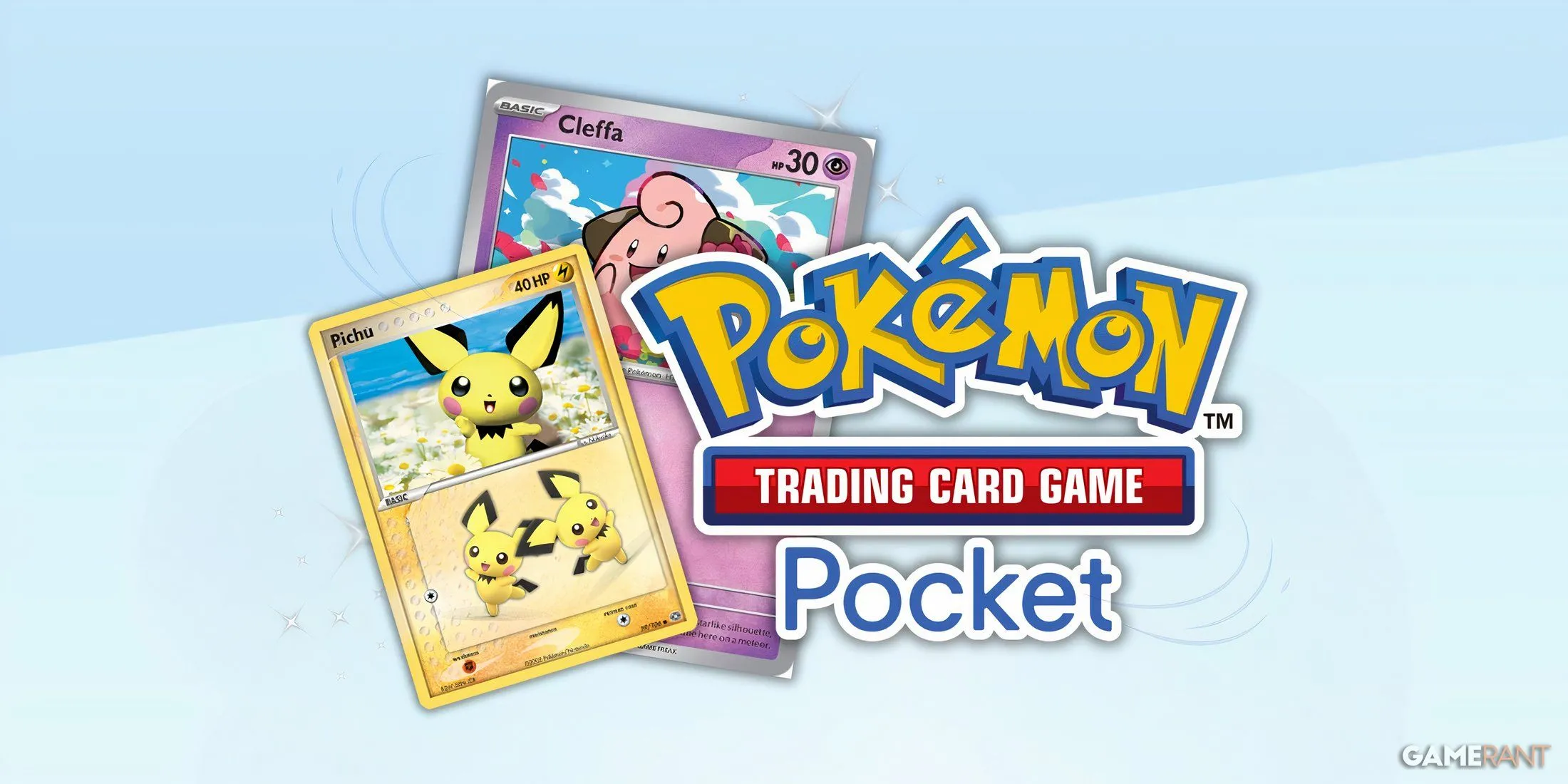 Logo Pokemon TCG Pocket với thẻ bài baby Pokemon Pichu và Cleffa