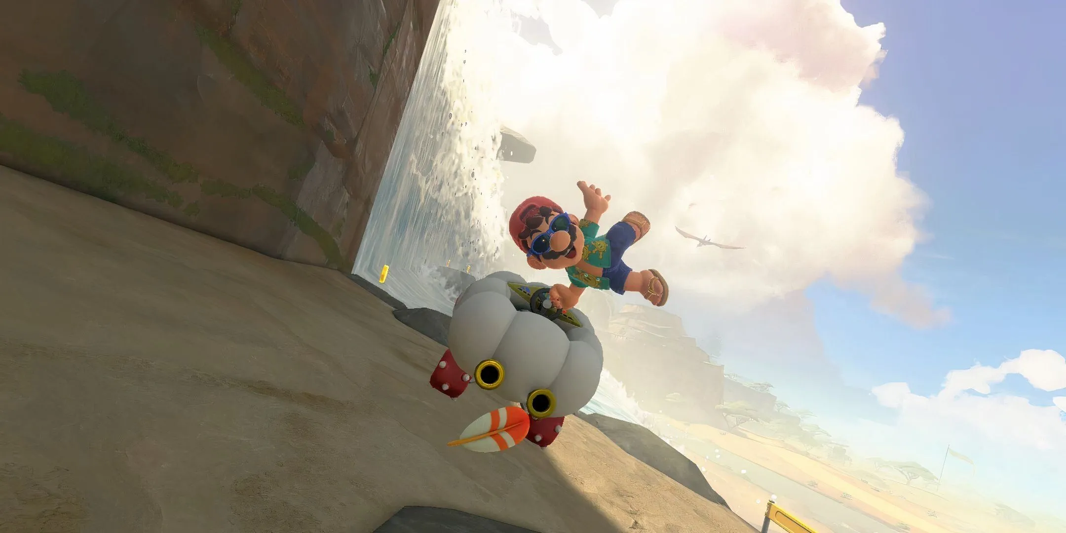 Mario sử dụng vật phẩm Feather để phòng thủ trong Mario Kart World.