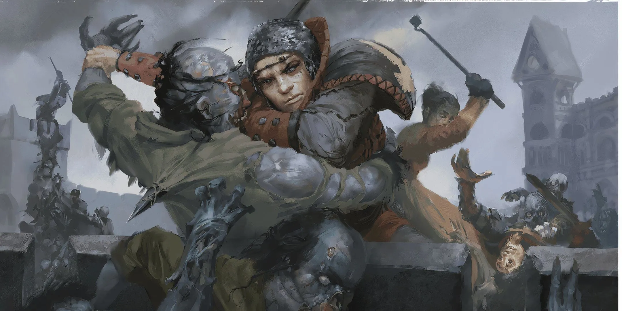 Một chiến binh D&amp;D tấn công zombie trong một cuộc đột kích xác sống, minh họa trận chiến tưởng chừng dễ dàng nhưng tiềm ẩn nguy hiểm.