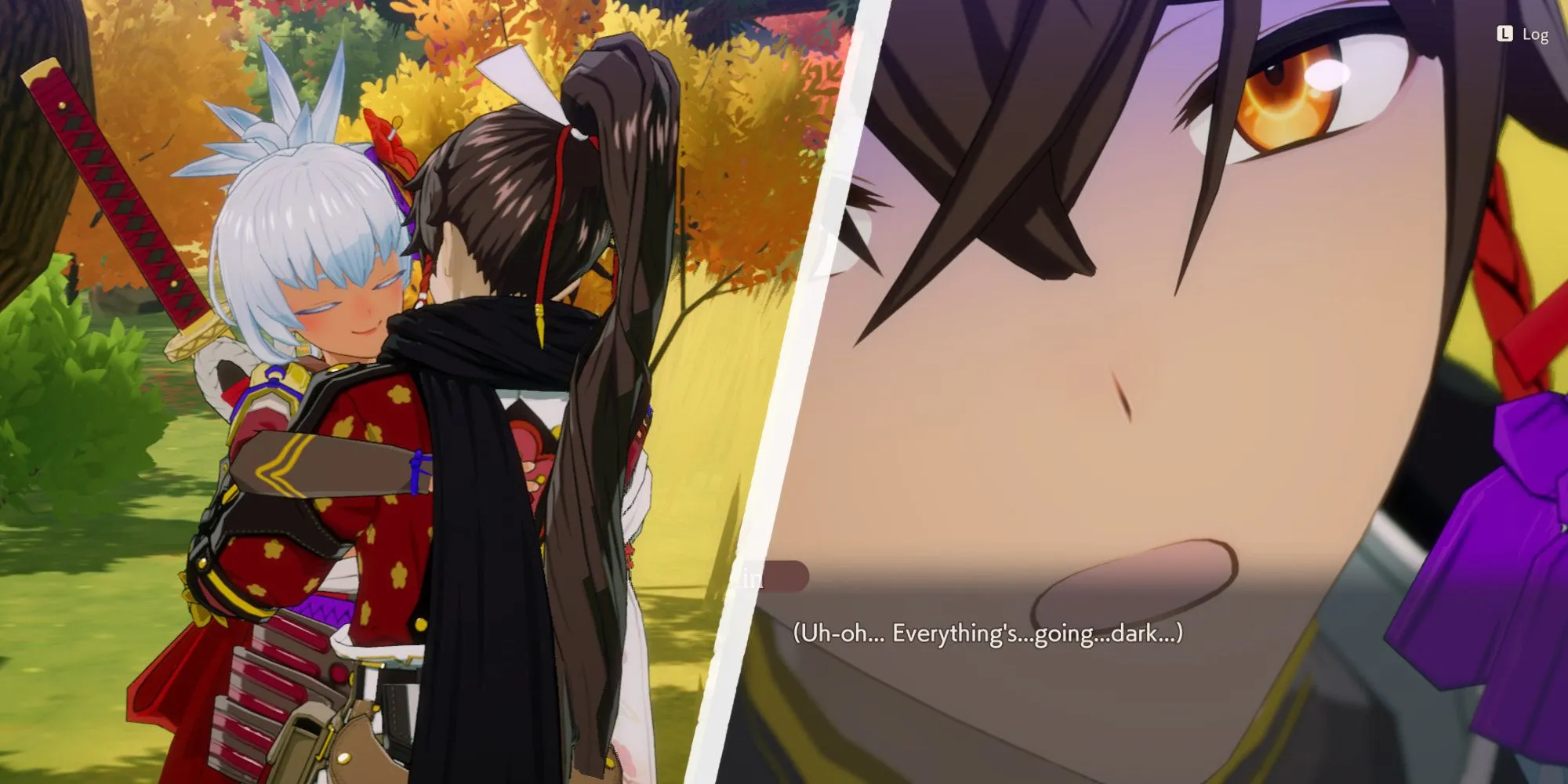 Nhân vật Matsuri ôm một người khác trong Rune Factory Guardians of Azuma