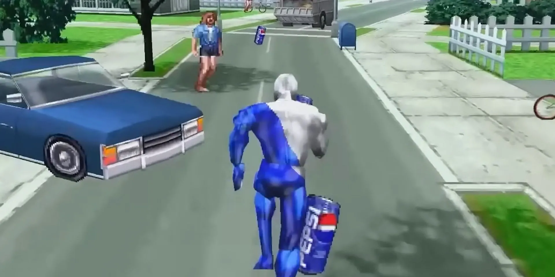 Pepsiman chạy trên đường phố trong game cùng tên, biểu tượng của Pepsi