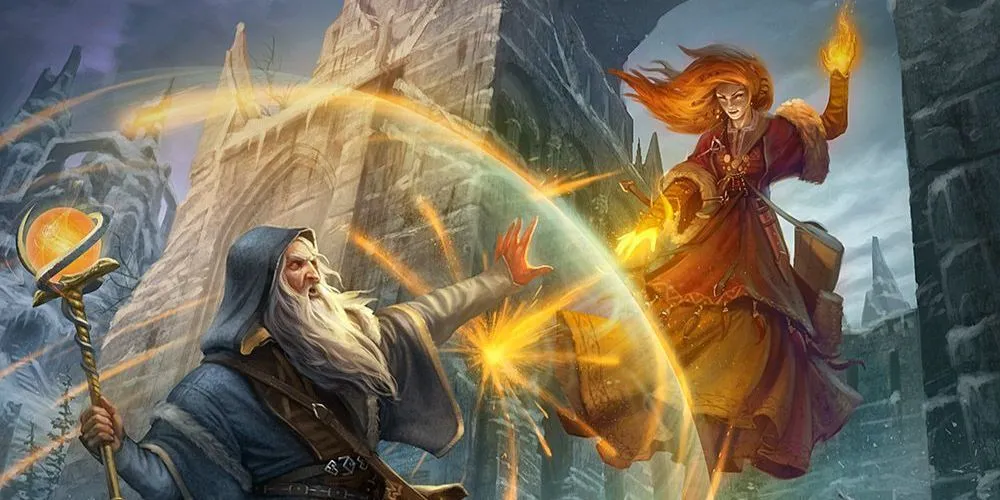 Phù thủy sử dụng phép thuật Cấm chú để phòng thủ và bảo vệ đồng đội trong D&amp;D.