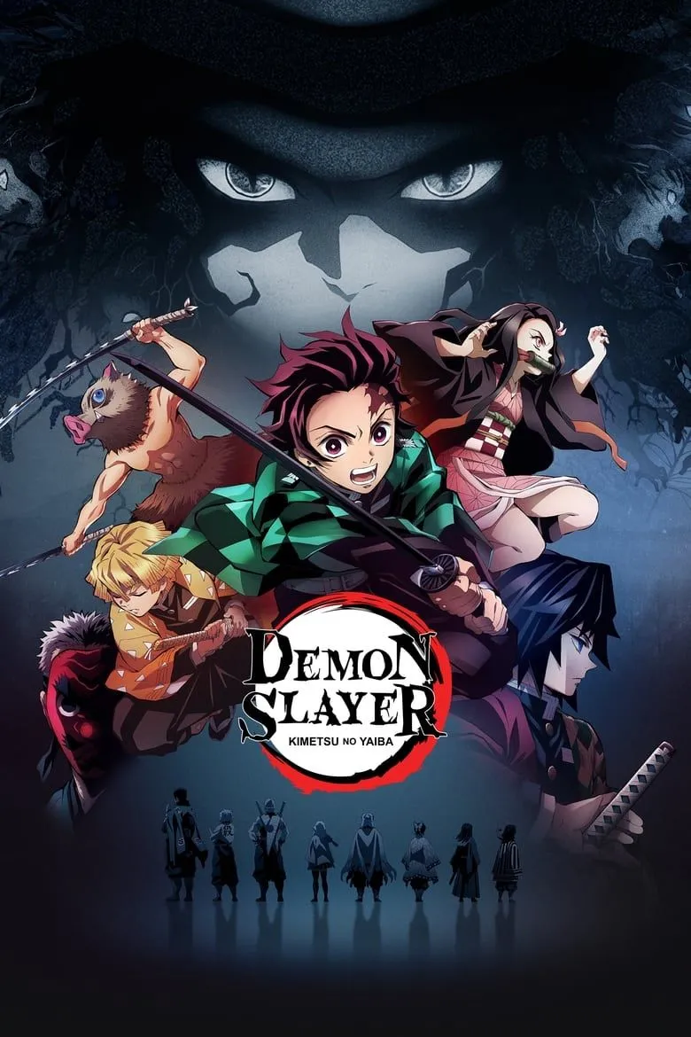 Poster quảng bá series anime &quot;Demon Slayer: Kimetsu no Yaiba&quot;, thể hiện phong cách đồ họa đặc trưng của Ufotable.