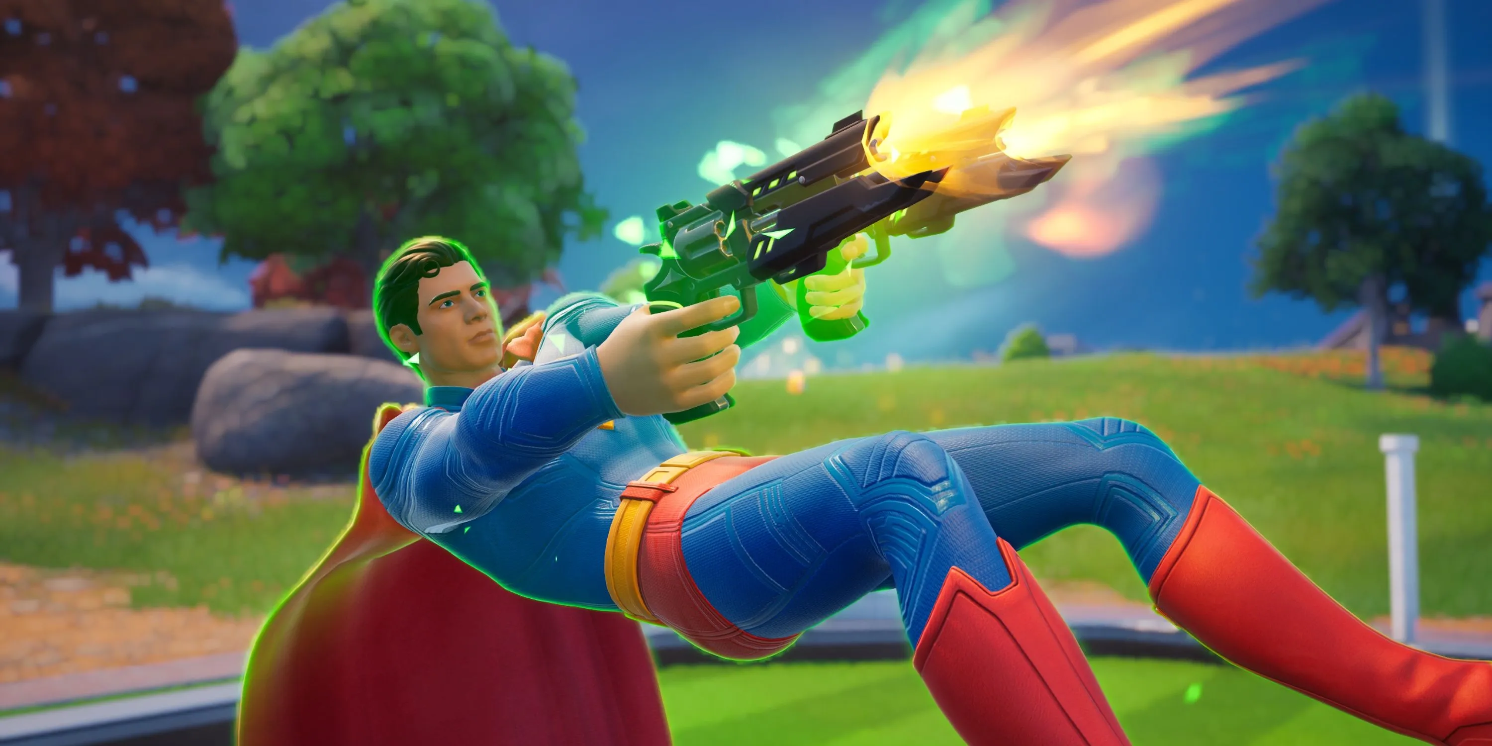 Superman trong Fortnite sử dụng cặp súng lục Killswitch Revolvers