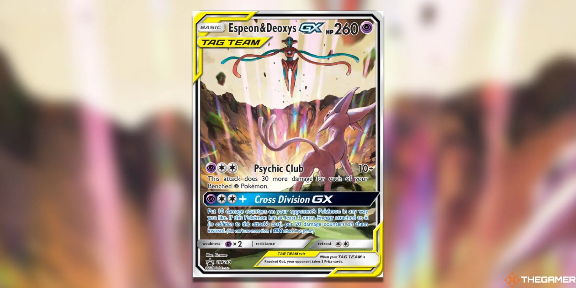Thẻ bài Pokemon TCG Tag Team GX Espeon và Deoxys SM Promo với hình ảnh hoành tráng.