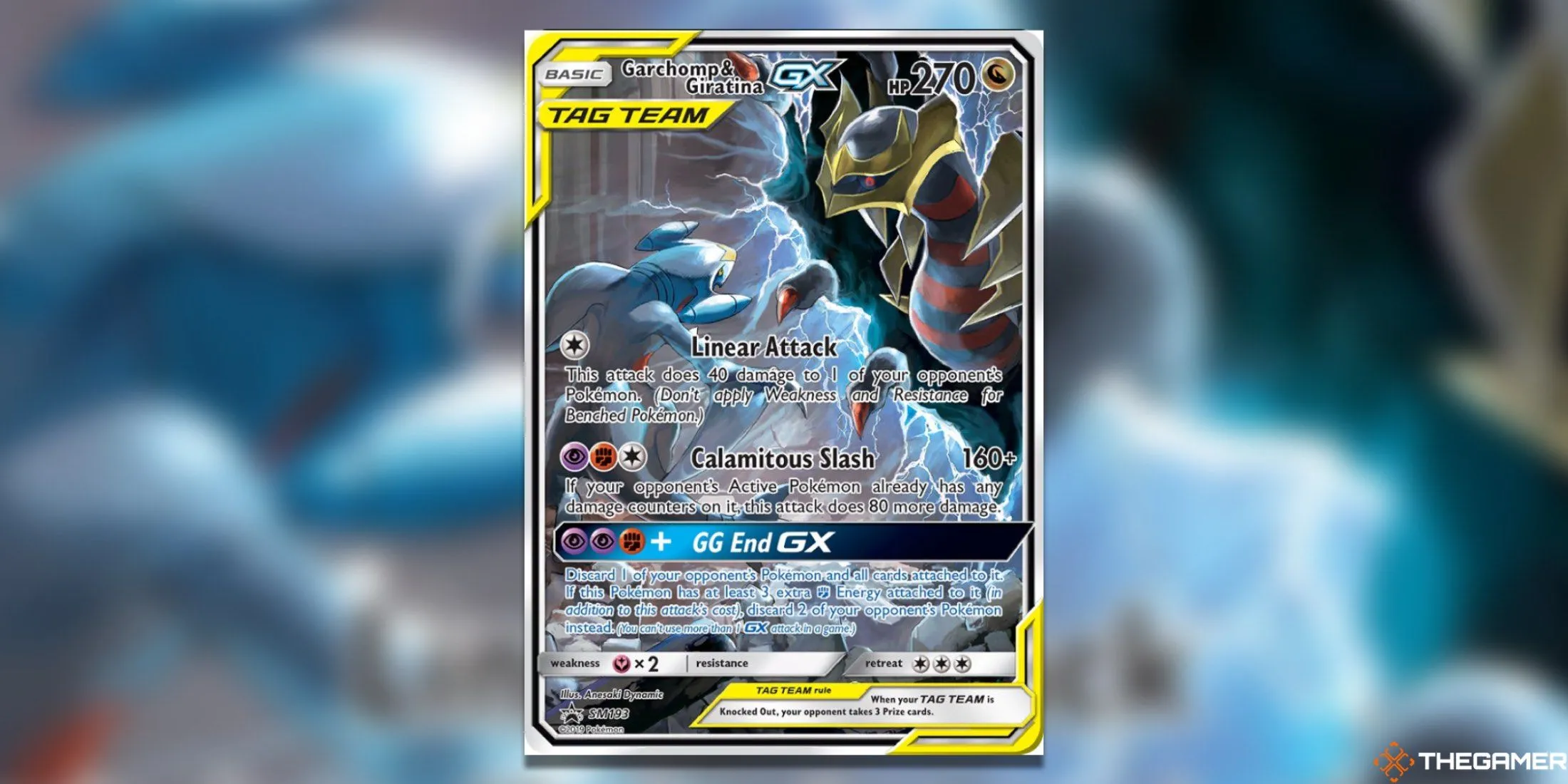 Thẻ bài Pokemon TCG Tag Team GX Garchomp và Giratina với tạo hình chiến đấu khốc liệt.