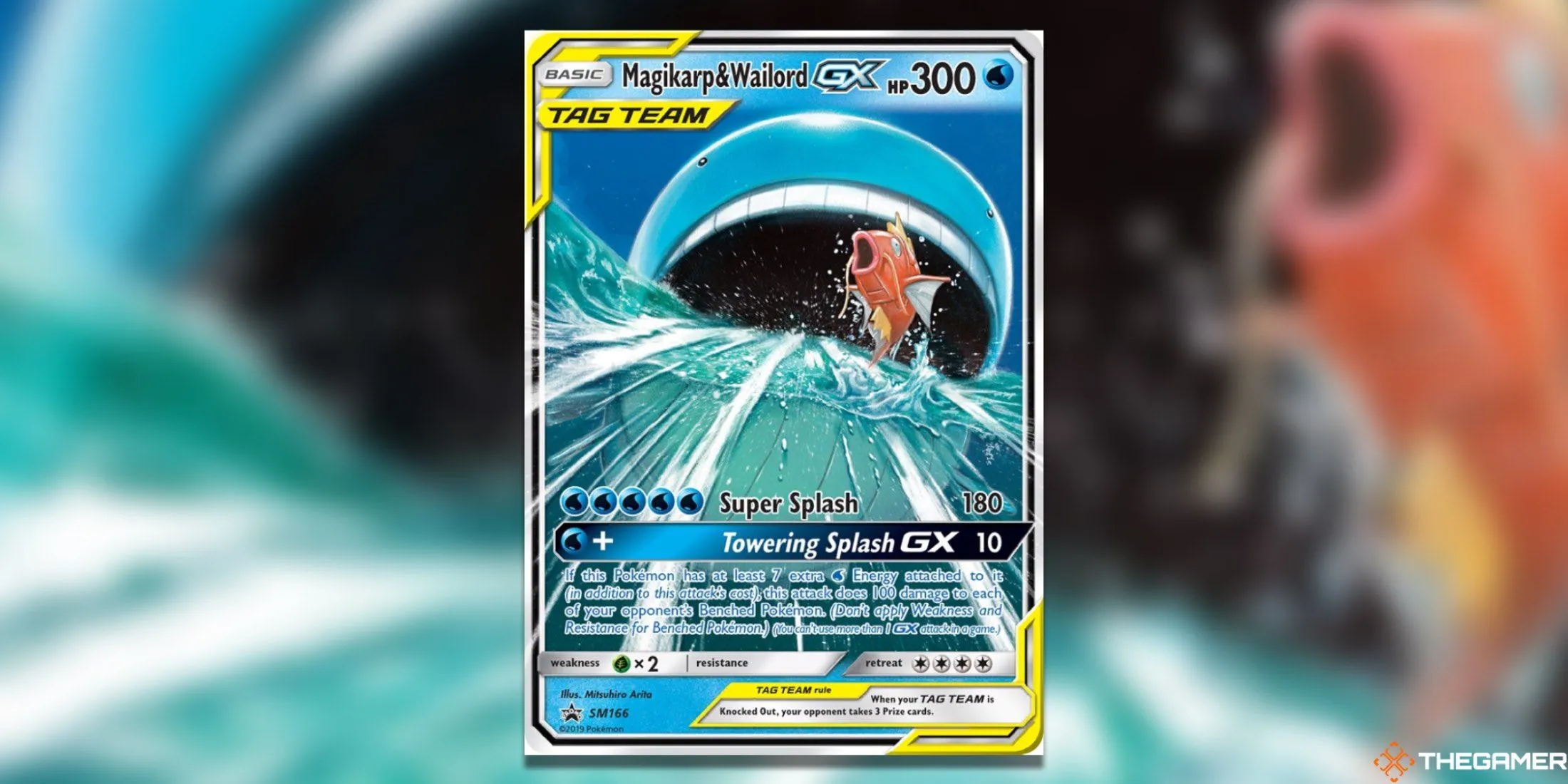 Thẻ bài Pokemon TCG Tag Team GX Magikarp và Wailord SM Promo với tạo hình hài hước.
