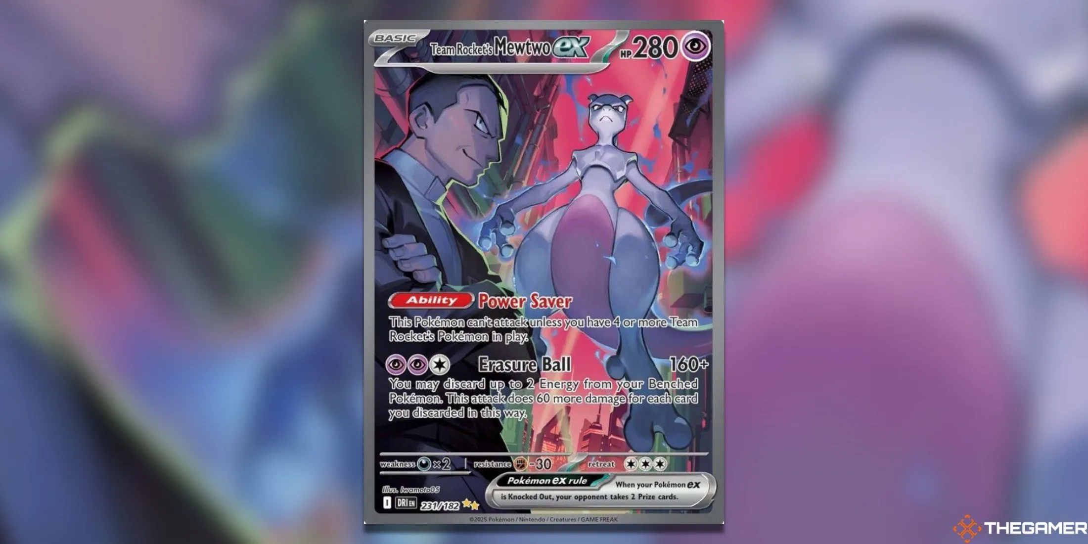 Thẻ bài Special Illustration Rare Mewtwo ex của Team Rocket, lá bài đắt giá nhất bộ Destined Rivals.