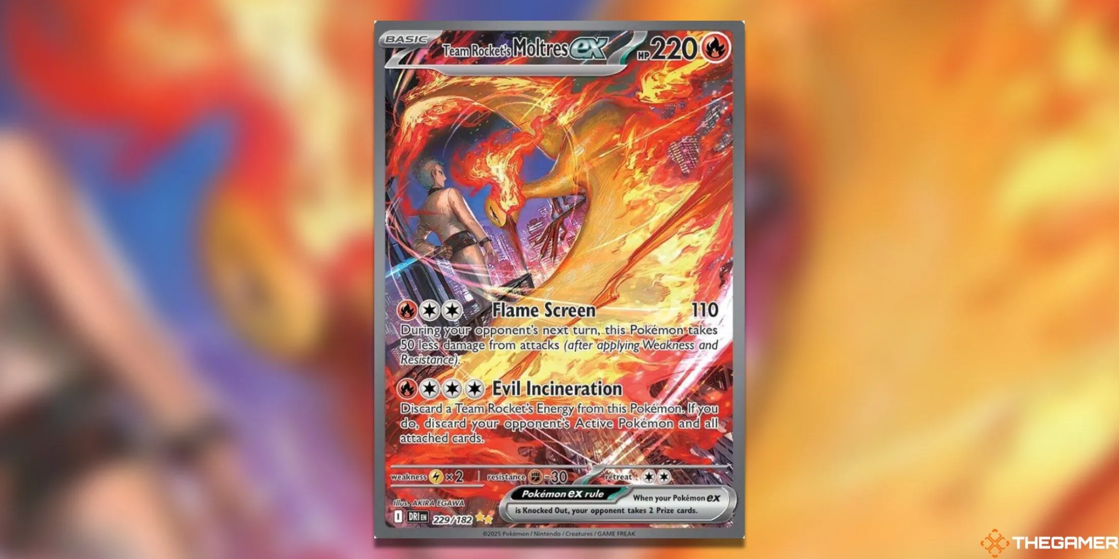Thẻ bài Special Illustration Rare Moltres ex của Team Rocket, một trong những lá giá trị bộ Destined Rivals.
