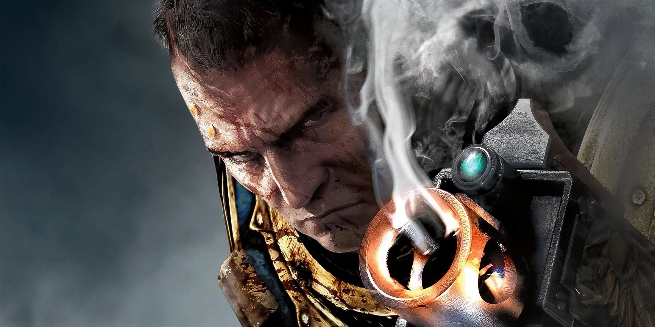 Thiếu úy Titus cầm kiếm năng lượng và súng ngắn trong Warhammer 40,000: Space Marine - Master Crafted Edition