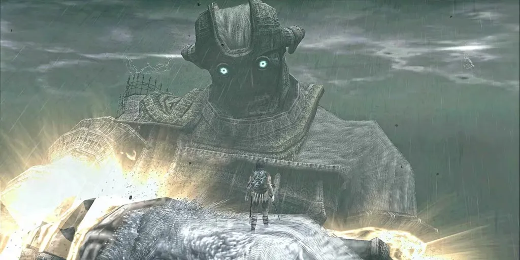 Trận đấu với Colossus Malus trong tựa game Shadow of the Colossus PS2