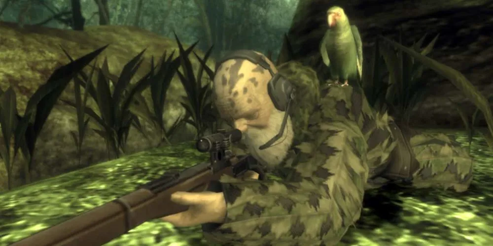 Trùm cuối The End trong Metal Gear Solid 3 ân mình trong rừng cây