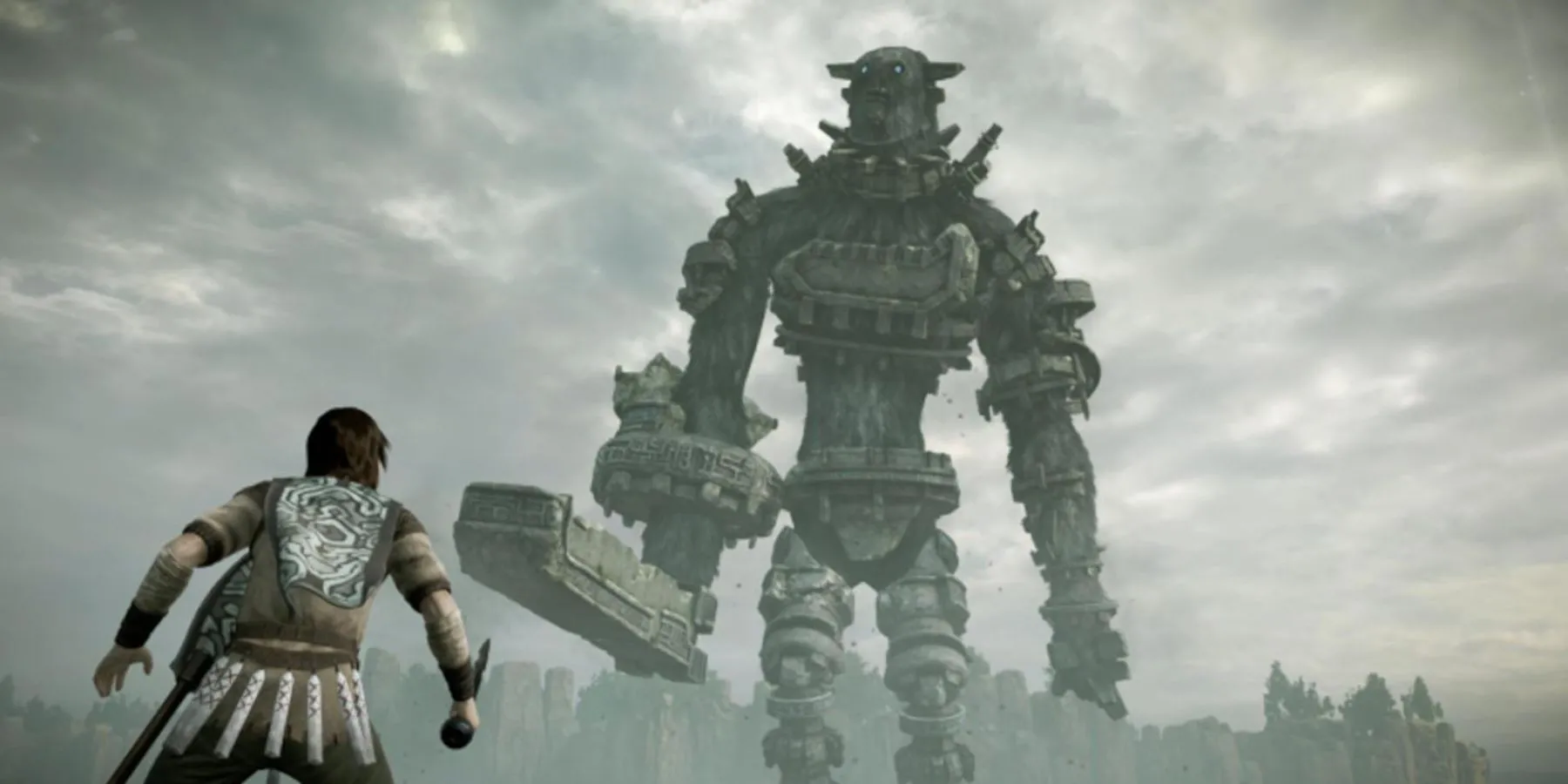 Wander đối mặt với Colossus khổng lồ giữa không gian rộng lớn của Shadow of the Colossus